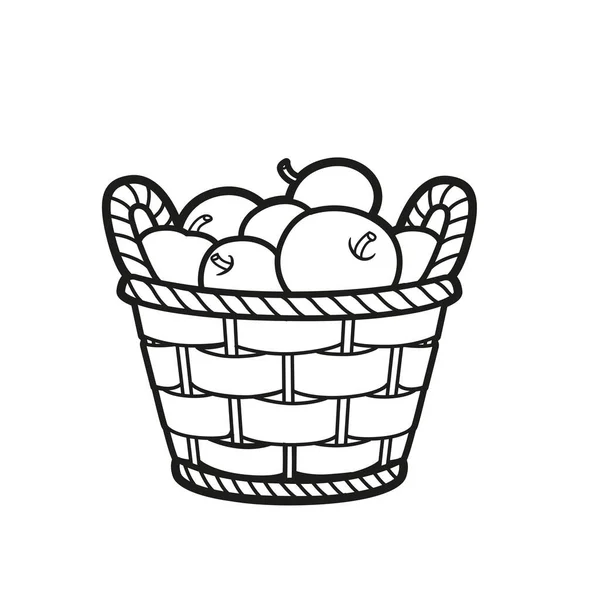 略带苹果的柳条篮 用于白色底色书籍的着色 — 图库矢量图片