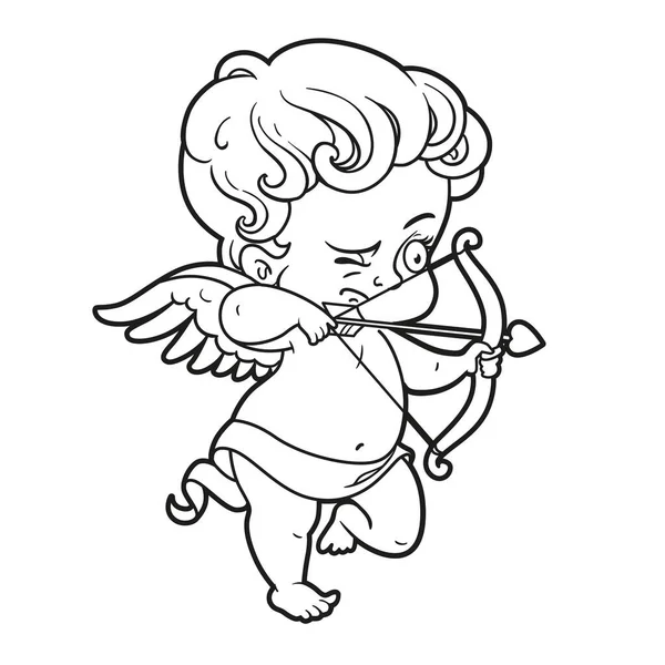 Arqueiro Cupido Desenho Animado Bonito Delineado Para Colorir Fundo Branco — Vetor de Stock