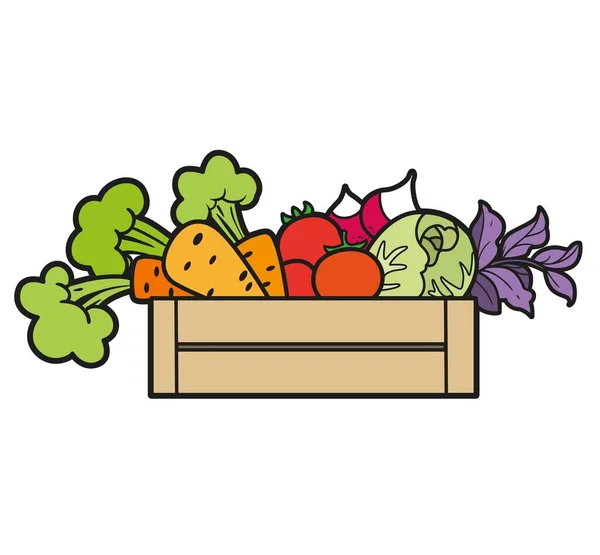 Wooden Box Vegetables Color Variation Coloring Page White Background — Stock Vector