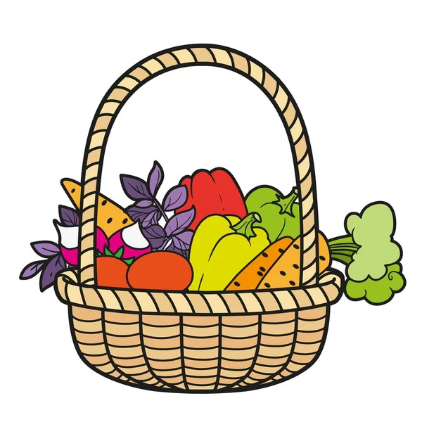 Cesta Vime Com Legumes Variação Cor Para Colorir Livro Fundo —  Vetores de Stock