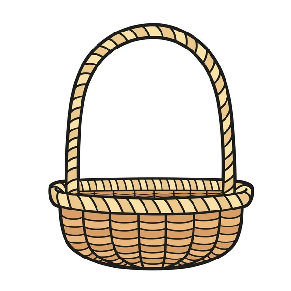 Empty Wicker Basket Large Handle Color Variation Coloring Book White — Stock Vector