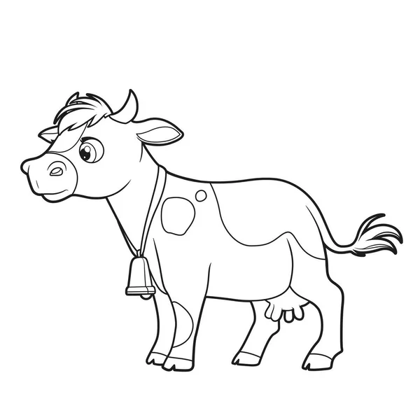 Cute Cartoon Girl Bucket Milk Feeds Cow Hay Outlined Coloring — Stock Vector
