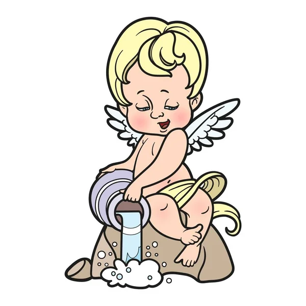 Mignon Dessin Animé Cupidon Figure Verser Eau Partir Une Variation — Image vectorielle