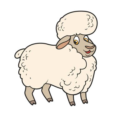 Beyaz arkaplanda boyama sayfası için şirin koyun renk varyasyonu.