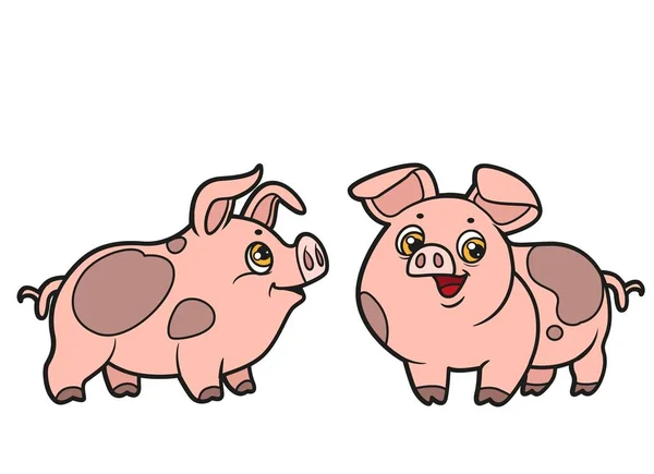 Desenhos Animados Bonitos Dois Porcos Variação Cor Para Colorir Livro — Vetor de Stock