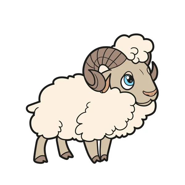 Leuke Cartoon Ram Kleur Variatie Voor Kleurplaten Witte Achtergrond — Stockvector