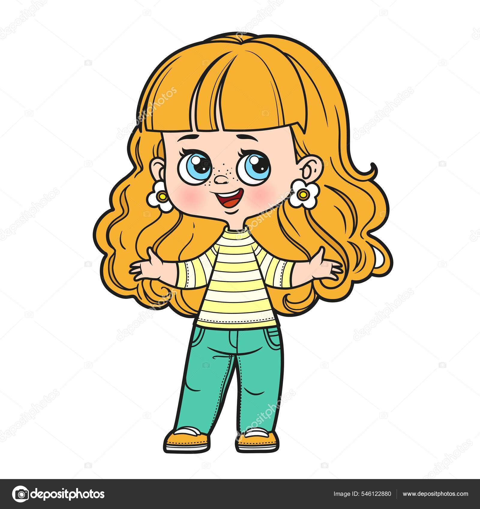 Desenho De O Cabelo Da Menina Dos Desenhos Animados é Colorido Com