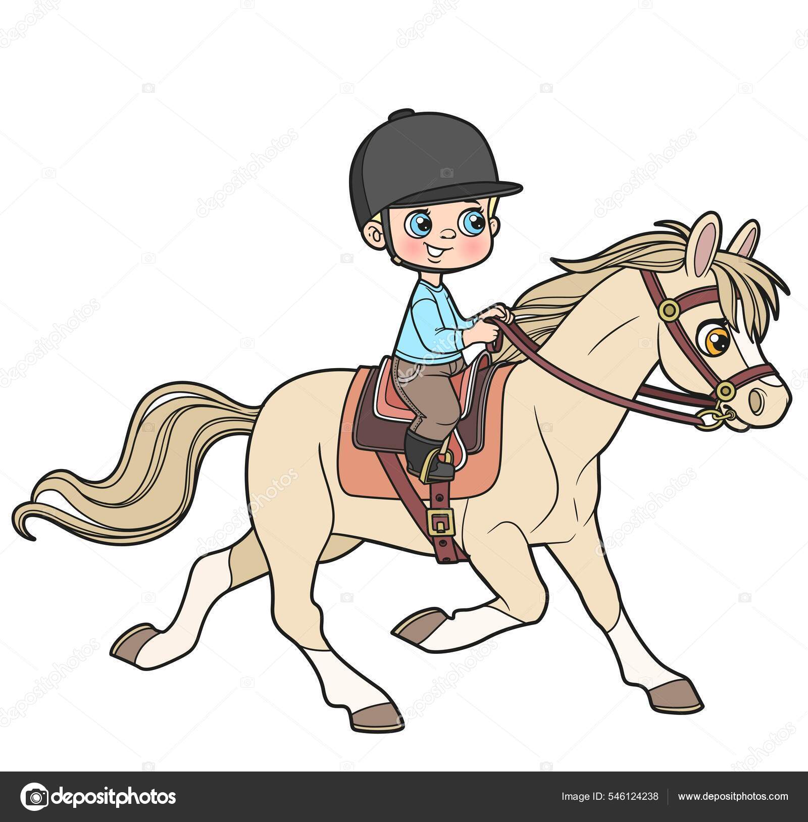 Cute Cartoon Boy Rides Horse Color Variation Coloring Page Isolated Stock  Vector Image by ©yadviga #546124238
