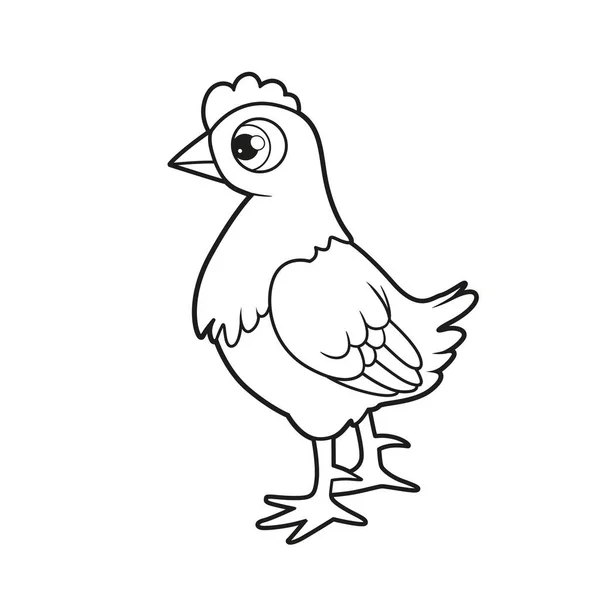 Cute Cartoon Young Hen Outlined Coloring Page White Background — Stock Vector
