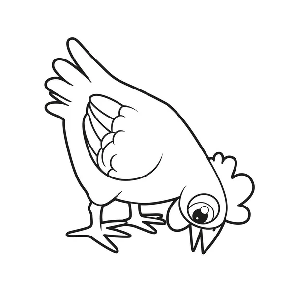 Cute Cartoon Hen Pecks Grains Outlined Coloring Page White Background — Stock Vector