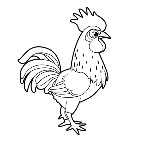 Cute Cartoon Big Rooster Outlined Coloring Book White Background — Stock Vector