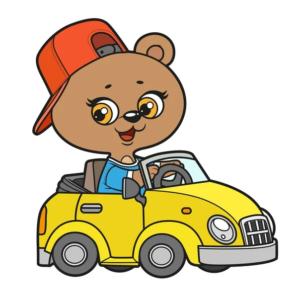 Χαριτωμένο Καρτούν Μωρό Αρκούδα Βόλτα Στο Μικρό Αυτοκίνητο Παραλλαγή Χρώμα — Διανυσματικό Αρχείο