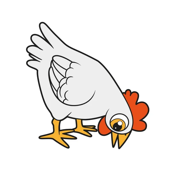 Leuke Cartoon Hen Pikken Granen Kleur Variatie Voor Kleurplaten Witte — Stockvector