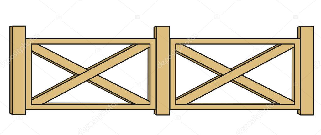 Wooden fence with crossed bars color variation for coloring page on white background