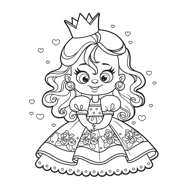 Princesa Dos Desenhos Animados Bonito Vestido Bola Com Rosas Esboço —  Vetores de Stock
