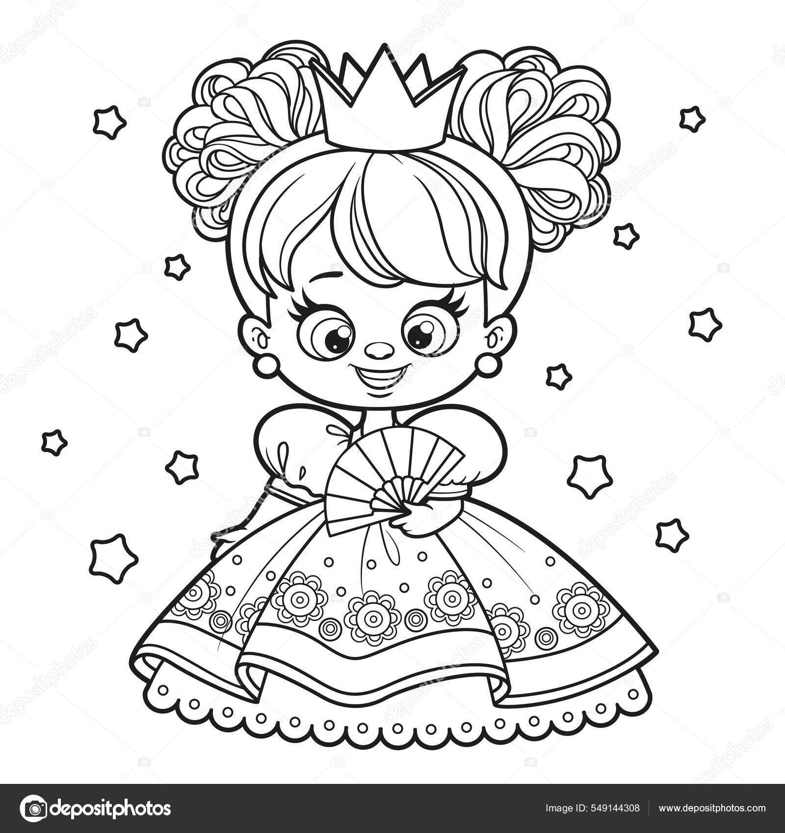 Cute Cartoon Princess Outlined Coloring Book Isolated White 43 OFF