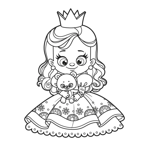 Leuke Cartoon Prinses Met Een Zacht Speelgoed Teddy Beer Tekening — Stockvector