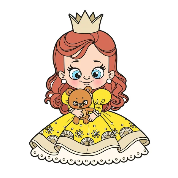 Roztomilý Karikatura Princezna Měkkou Hračkou Medvídek Barevné Variace Pro Zbarvení — Stockový vektor