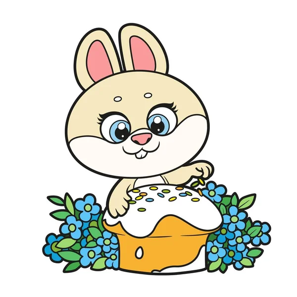 Mignon Lapin Dessin Animé Saupoudrer Saupoudrer Sur Pâques Gâteau Variation — Image vectorielle