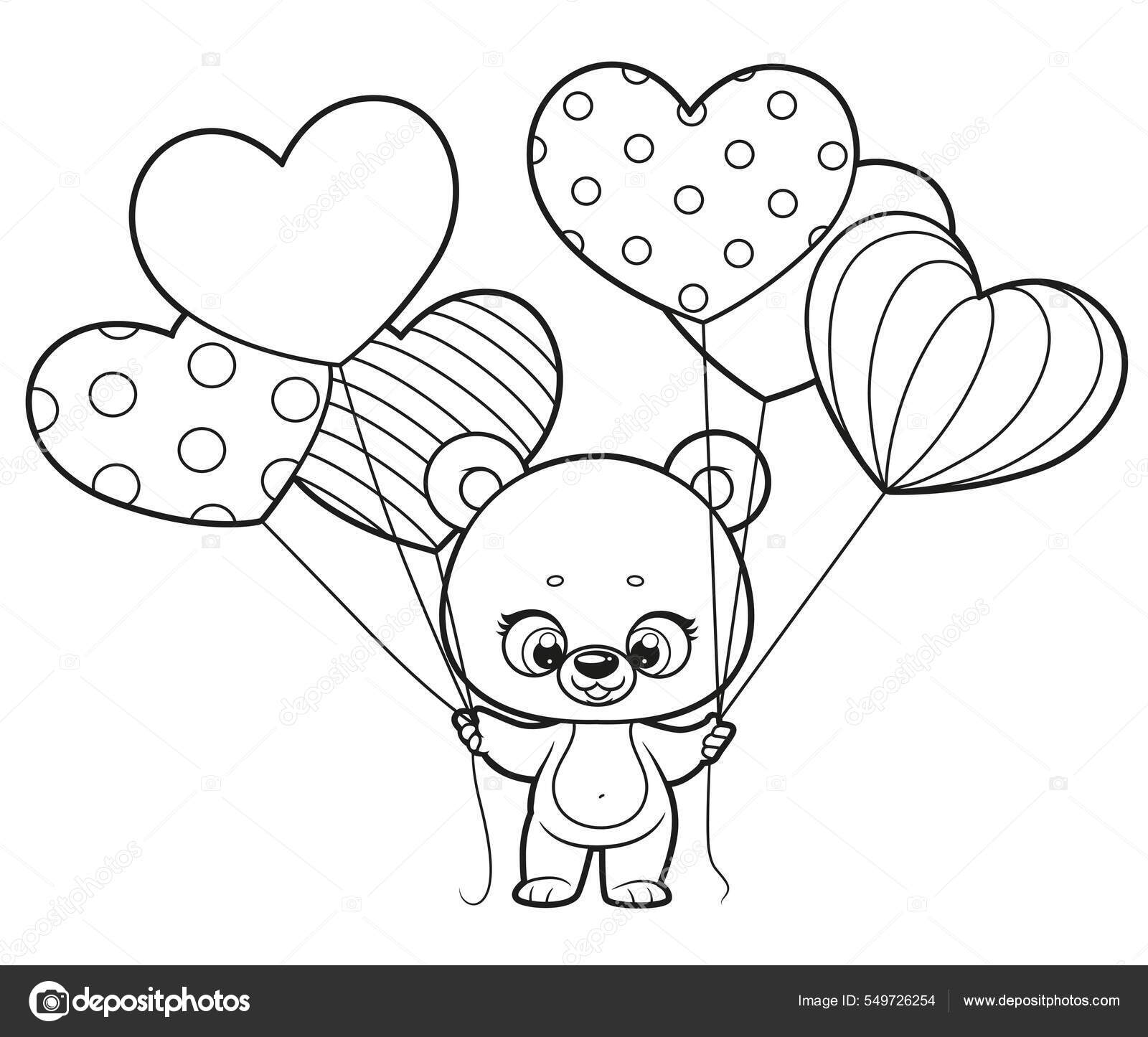 Desenho de Kawaii panda com coração para colorir