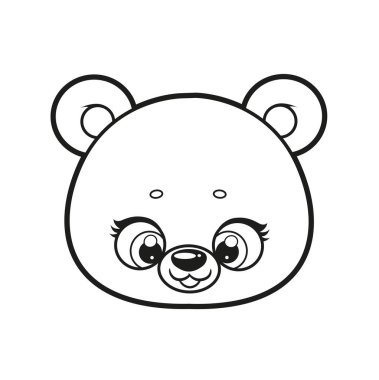 Beyaz arka planda boyama sayfası için çizilmiş sevimli oyuncak ayı kafası.