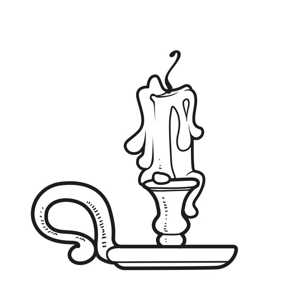 Candle Stub Candelabra Handle Outlined Coloring Page White Background — Stock Vector