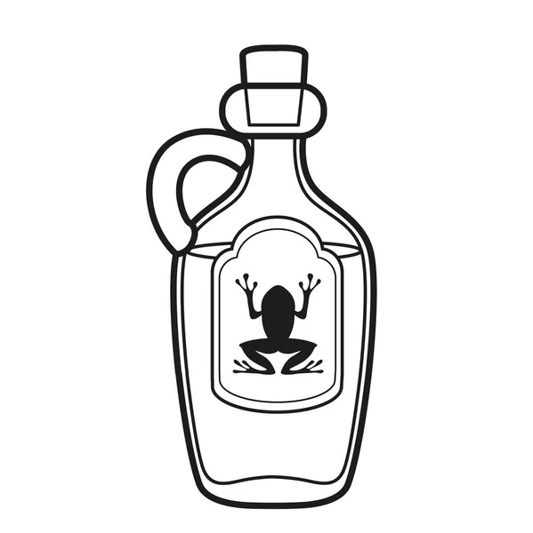 Alchemical Ingredient Bottle Handle Frog Label Outlined Coloring Page White — Stock Vector
