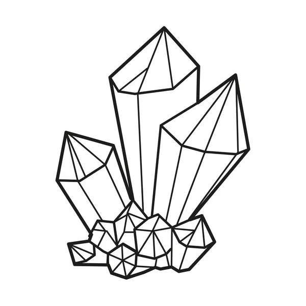 Linear Drawing Magic Big Small Crystals Quartz Coloring Page White — Stock Vector