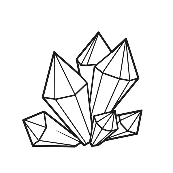 Lineare Zeichnung Magische Quarzkristalle Zum Ausmalen Auf Weißem Hintergrund — Stockvektor