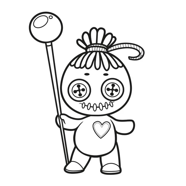 Voodoo Doll Pin Stand Surface Outlined Coloring Page White Background — Stock Vector