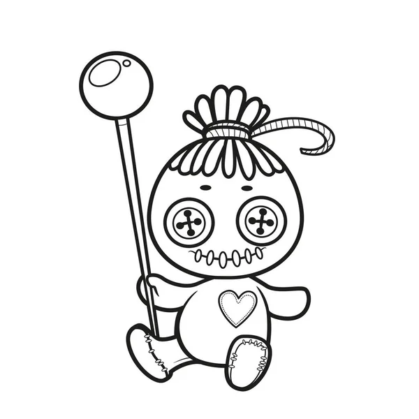 Voodoo Doll Pin Sits Surface Outlined Coloring Page White Background — Stock Vector
