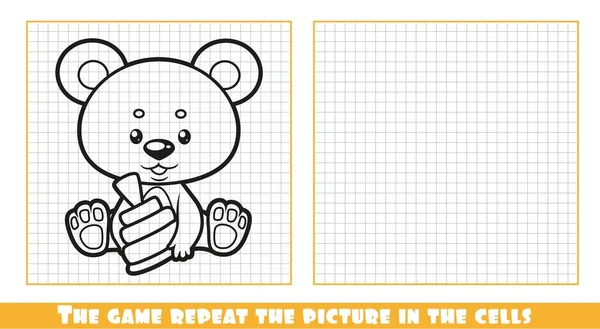 Roztomilý Kreslený Medvídek Drží Pyramidu Svých Tlapách Hra Opakovat Obrázek — Stockový vektor