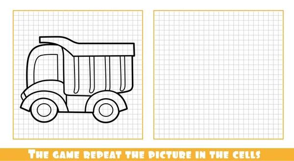 Πλαστικό Ανατρεπόμενο Φορτηγό Περιέγραψε Παιχνίδι Επαναλάβετε Την Εικόνα Στα Κελιά — Διανυσματικό Αρχείο