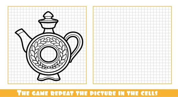 Rosyjski Tradycyjny Okrągły Dzbanek Ceramiki Dla Kvass Zarysowane Gry Powtórzyć — Wektor stockowy
