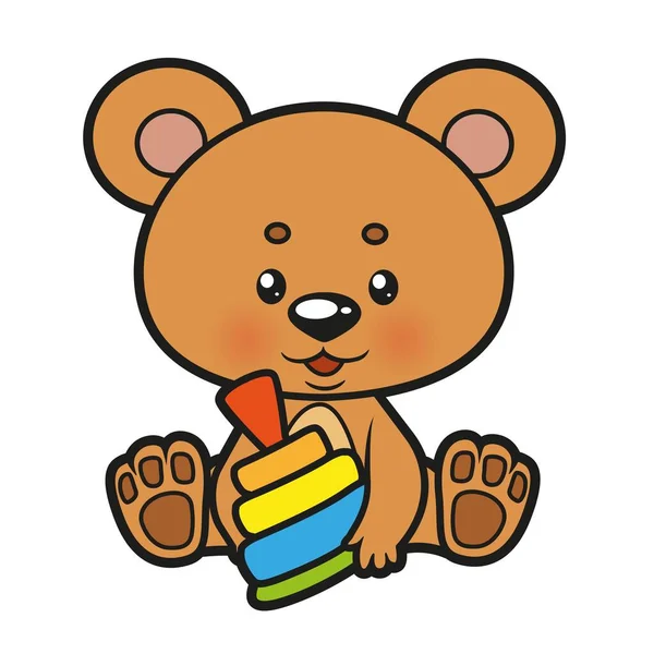 可爱的卡通玩具熊的爪子上有一个金字塔的颜色变化 用于白色背景上的彩色页面 — 图库矢量图片