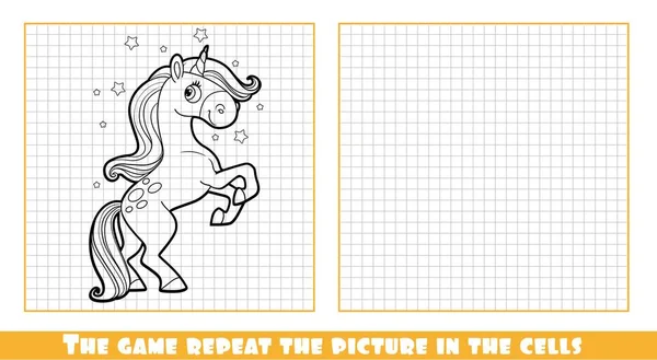 Cute Kreskówki Dziecko Magia Jednorożec Liniowy Rysunek Gry Powtórzyć Obraz — Wektor stockowy