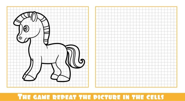 Schattig Cartoon Baby Paard Geschetst Het Spel Herhaal Foto Cellen — Stockvector