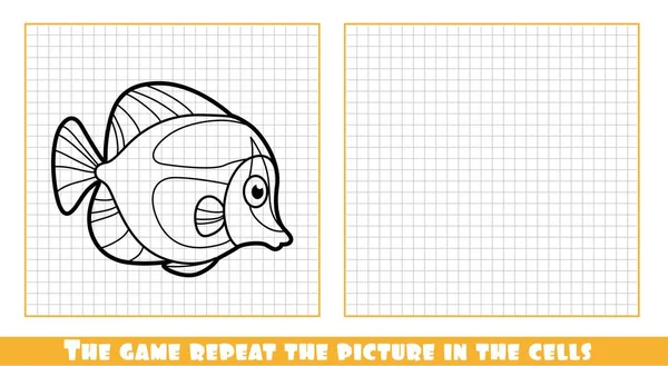 Χαριτωμένο Κινούμενα Σχέδια Μεγάλο Ψάρι Παιχνίδι Επαναλάβετε Την Εικόνα Στα — Διανυσματικό Αρχείο
