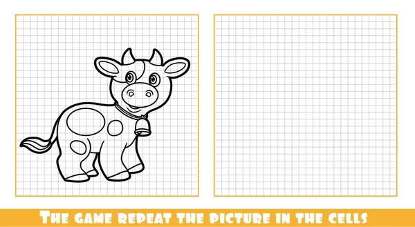 Χαριτωμένο Αγελάδα Κινουμένων Σχεδίων Κουδούνι Περιέγραψε Παιχνίδι Επαναλάβετε Την Εικόνα — Διανυσματικό Αρχείο