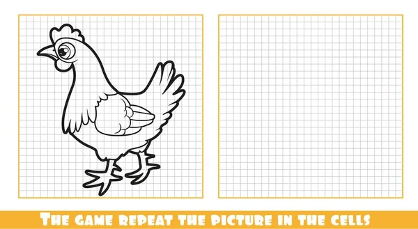 可爱的卡通母鸡勾画出了游戏的轮廓 重复了牢房里的画面 — 图库矢量图片