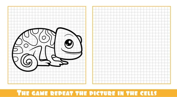 Roztomilý Kreslený Malý Chameleon Načrtl Hru Opakovat Obrázek Buňkách — Stockový vektor