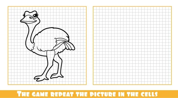 Schattige Cartoon Struisvogel Geschetst Het Spel Herhaal Foto Cellen — Stockvector