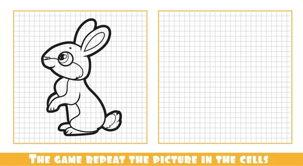 Милый Мультяшный Кролик Обрисовал Игру Повторить Картину Клетках — стоковый вектор