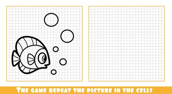 Roztomilý Karikatura Malé Mořské Ryby Hra Opakovat Obrázek Buňkách — Stockový vektor
