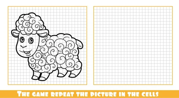 Şirin Çizgi Film Koyunları Oyunun Ana Hatlarını Çizmiş Hücredeki Resmi — Stok Vektör