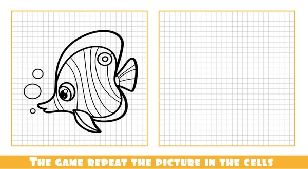 Roztomilé Kreslené Pruhované Mořské Ryby Hra Opakovat Obrázek Buňkách — Stockový vektor