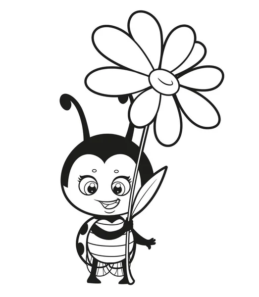 Coquettish Dessin Animé Coccinelle Mignonne Avec Fleur Main Esquissée Pour — Image vectorielle