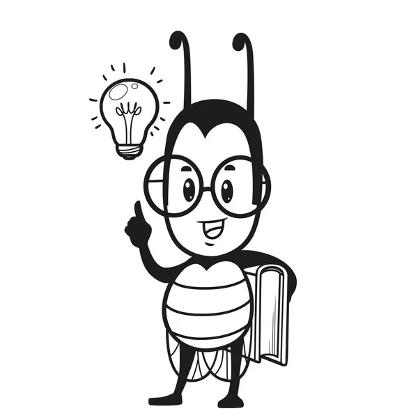 かわいい漫画てんとう虫とともに本のアイデアの説明のための着色ページ上の白い背景 — ストックベクタ