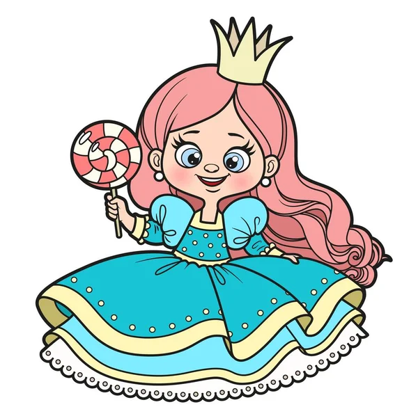 Cute Cartoon Princess Big Candy Drawing Color Variation Coloring Page — Stock Vector