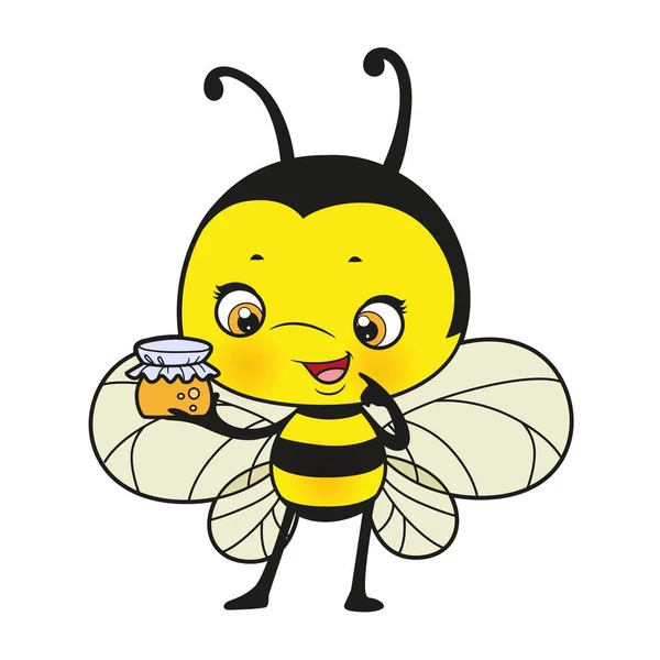 Cartoon Abeille Mignonne Examiner Petit Pot Variation Couleur Miel Pour — Image vectorielle